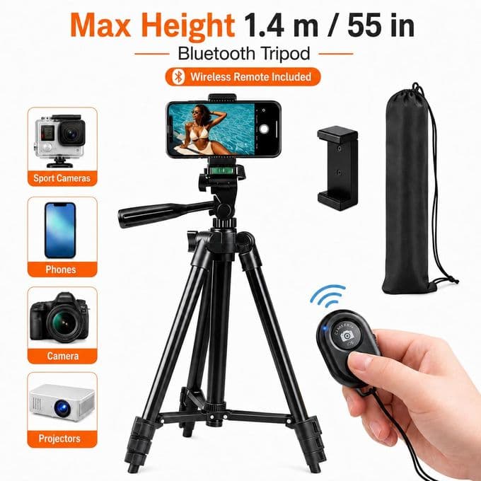 Yunteng 55-Inch Universal Phone & DSLR Tripod Stand with Bluetooth Remote