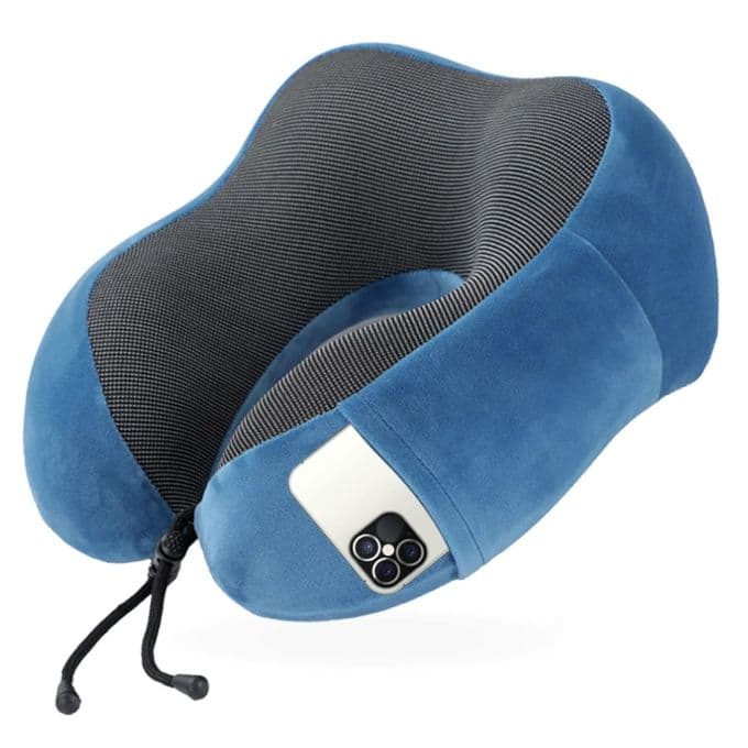 Premium Ergonomic U-Shape Memory Foam Travel Neck Support Pillow – Blue